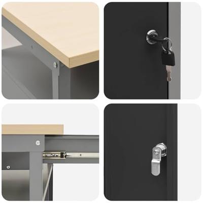 Werkbankset met lade 3 pcs Zwart en Grijs Gepoedercoat staal