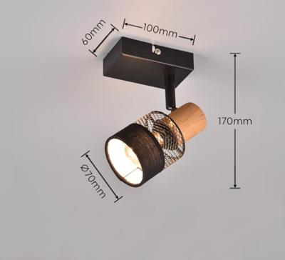 Trio 1-lichts opbouwspotNandini zwart met hout - 811700132