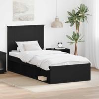 Bedframe met hoofdeinde Zwart 90 x 200 cm Massief grenenhout - thumbnail