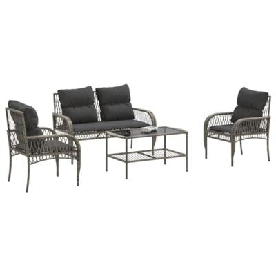 4-delige Loungeset met kussens poly rattan grijs