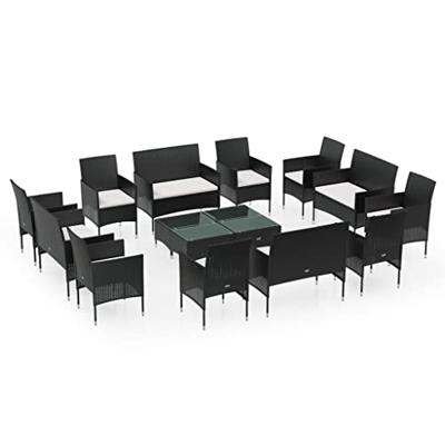 16-delige Loungeset met kussens poly rattan zwart