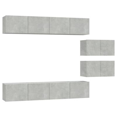 6-delige Tv-meubelset bewerkt hout betongrijs - thumbnail