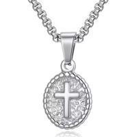 Mendes Zilverkleurige Heren Ketting met Ovale Kruis Hanger - thumbnail