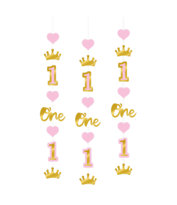 Hangdecoratie 1ste verjaardag meisje 3 stuks