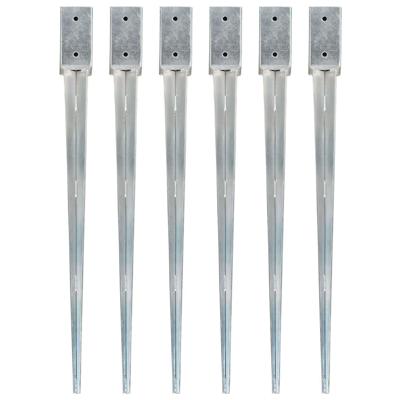 Grondpinnen 6 st 7x7x90 cm gegalvaniseerd staal zilverkleurig