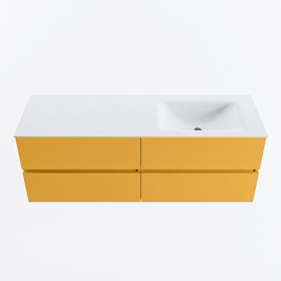 MONDIAZ VICA 140cm badmeubel onderkast Ocher 4 lades. Wastafel CLOUD rechts zonder kraangat, kleur Talc.