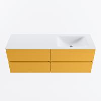 MONDIAZ VICA 140cm badmeubel onderkast Ocher 4 lades. Wastafel CLOUD rechts zonder kraangat, kleur Talc. - thumbnail