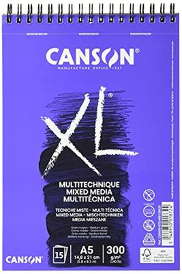 Mixed mediapapier Canson XL Textured Mixed Media 15vel 300gr A5 wit