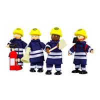 Tidlo houten poppenhuis poppen brandweermannen, 4st. - thumbnail
