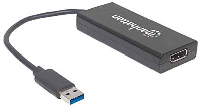 Manhattan USB 3.0 / DisplayPort Adapter [1x USB 3.0 stekker A - 1x DisplayPort bus] Zwart Kleurcodering, Flexibel, Folie afscherming, UL gecertificeerd,