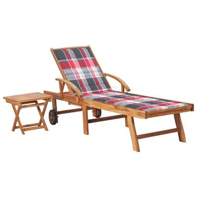 Ligbed met tafel en kussen massief teakhout
