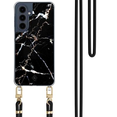 Samsung Galaxy A16 hoesje met zwart koord - Marmer zwart Samsung Galaxy A16 hoesje met zwart koord - Marmer zwart