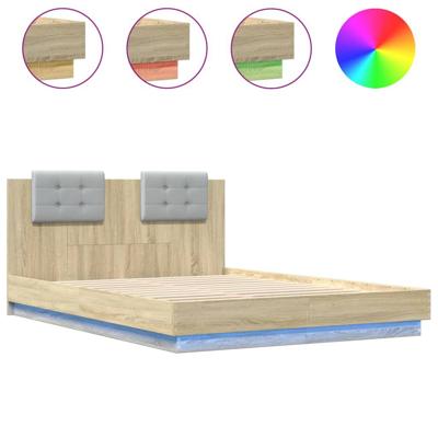 Bedframe met hoofdbord en LED sonoma eikenkleurig 120x200 cm - thumbnail