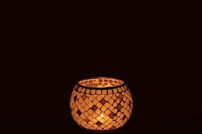 J-Line theelichthouder Mozaiek Rond - glas - grijs|parelmoer