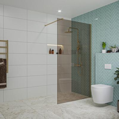 Fortifura Galeria inloopdouche - 110x200cm - rookglas - wandarm - Geborsteld Messing PVD (Goud) SW915252/SW797910