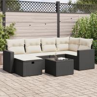 6-delige Loungeset met kussens poly rattan zwart - thumbnail