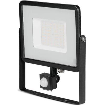 LED Bouwlamp 50 Watt met Sensor - LED Schijnwerper - Viron Dana - Warm Wit 3000K - Mat Zwart - Aluminium - SAMSUNG LEDs