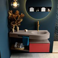 MONDIAZ RIVA 120cm badmeubel onderkast / planchet kleur Fire met 1 lade. Wastafel DULCET rechts 1 kraangat kleur Smoke. - thumbnail
