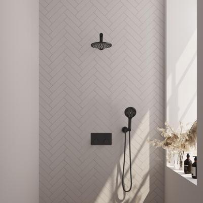 Brauer Black Edition Thermostatische Regendoucheset Inbouw - Hoofddouche 20 cm - Rechte Wandarm - Met Drukknoppen - Handdouche 3 Standen - Doucheslang - Wandaansluitbocht - Mat Zwart