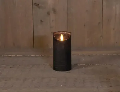 B.o.t. kaars wax rustiek bewegende vlam 7.5x15cm zwart 3xaaa/timer - Annas collection