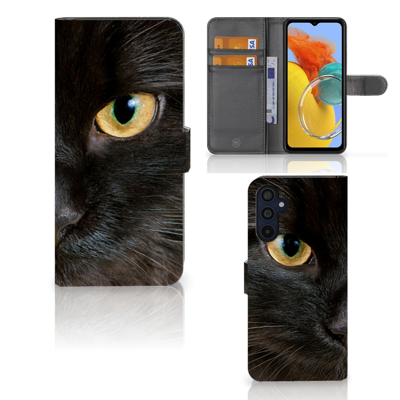 Samsung Galaxy M14 | Telefoonhoesje | Met pasjeshouder | Zwarte Kat