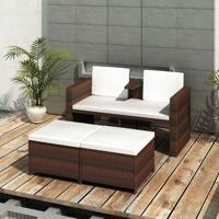 4-delige Loungeset met kussens poly rattan bruin - thumbnail