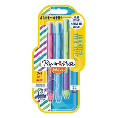 Paper Mate Inkjoy Quatro Joie de Vivre 4-kleurenbalpen, medium, klassieke inktkleuren, blister 2 + 1 grat