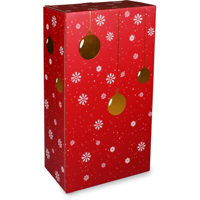 Flesdoos | Wonderful Time | karton + PP | 2 flessen | 191x95x330mm | Kerstmis | rood | 100 stuks