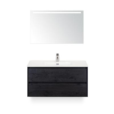 Dante Badmeubelset 100 cm - Black Oak - Keramische Wastafel Wit Cover - met Sence Spiegel