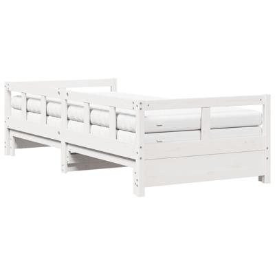 Slaapbank met onderschuifbed en matras 80x200 cm grenenhout wit - thumbnail