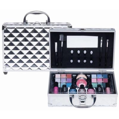 Casuelle make-up koffer met zilveren krokodillen patroon 49-delig