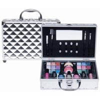 Casuelle make-up koffer met zilveren krokodillen patroon 49-delig - thumbnail
