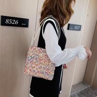 Wollen gebreide parel emmer één schoudertas dames handtas (kleur: rood maat: OneSize) - thumbnail