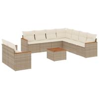 10-delige Loungeset met kussens poly rattan beige - thumbnail