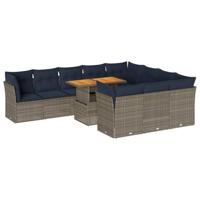 11-delige Loungeset met kussens poly rattan grijs - thumbnail