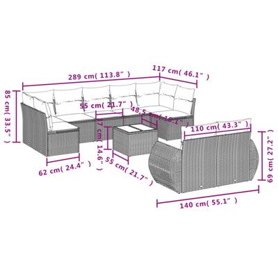 10-delige Loungeset met kussens poly rattan zwart - thumbnail