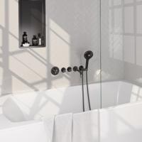 Gunmetal Carving thermostatische inbouw badkraan SET 02 - 3-standen handdouche en doucheslang gunmetal geborsteld PVD - thumbnail