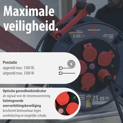 Brennenstuhl Professional kabelhaspel | 300 KU 2200 | IP44 | 25m | H07RN-F 3G2,5 - 9232250100