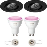 GU10 Inbouwspot Set - Mat Zwart - Inbouw Rond - Kantelbaar - Philips Hue - White and Color Ambiance - Bluetooth - Pragmi Alpin Pro - Ø92mm - thumbnail