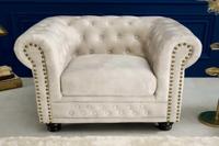 Chesterfield fauteuil 110cm fluweel champagne met knoopstiksel en veerkern - 42312 - thumbnail
