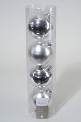4 kerstballen zilver glans-mat 100 mm KSD - Ksd