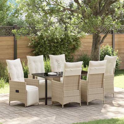 7-delige tuinset met kussens in beige poly rattan