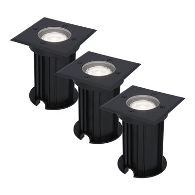 Set van 3 Ramsay LED Grondspots Vierkant - Dimbaar - GU10 - 6500K daglicht wit - 4 Watt 345 Lumen - Tuinspot - Zwart - IP67 waterdicht - Overrijdbaar voor de Oprit, Tuin en Terras