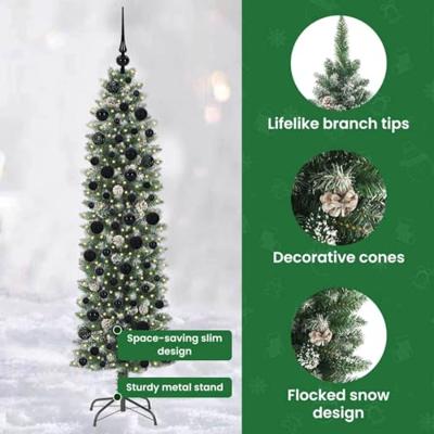VidaXL Kunstmatige slanke kerstboom met 300 led groen en wit 180 cm