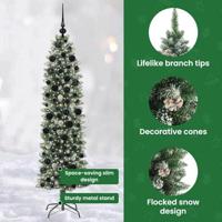 VidaXL Kunstmatige slanke kerstboom met 300 led groen en wit 180 cm - thumbnail
