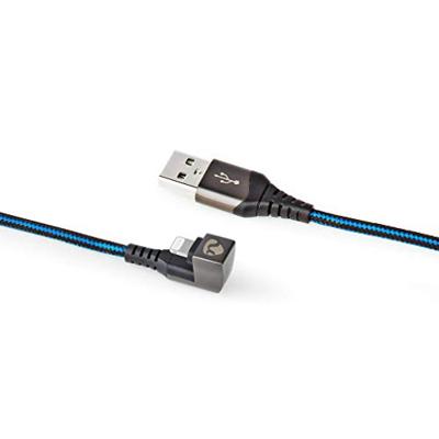 Nedis USB-kabel - Apple Lightning 8-pins - USB-A stekker - vernikkeld - 2.00 m - rond - gevlochten/nylon - zwart/blauw - verpakking met kijkvenster