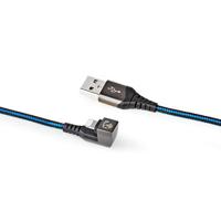Nedis USB-kabel - Apple Lightning 8-pins - USB-A stekker - vernikkeld - 2.00 m - rond - gevlochten/nylon - zwart/blauw - verpakking met kijkvenster - thumbnail
