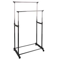 Gebor - Dubbele Kledingrek Op Wielen Met Instelbare Hoogte – Mobiel Kleding Rek – Opbergen - Garderobe - 80 X 42 - thumbnail