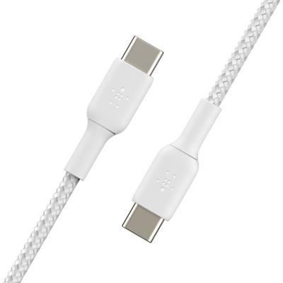 Belkin BoostCharge gevlochten USB-C/USB-C-kabel, snellaadkabel voor iPhone 16, iPhone 15 Plus/Pro/Pro Max, Samsung Galaxy S24, Pixel, iPad, Nintendo Switch, snelladen via USB Type C, 2 m, 2-pack - Wit