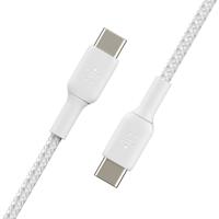 Belkin BoostCharge gevlochten USB-C/USB-C-kabel, snellaadkabel voor iPhone 16, iPhone 15 Plus/Pro/Pro Max, Samsung Galaxy S24, Pixel, iPad, Nintendo Switch, snelladen via USB Type C, 2 m, 2-pack - Wit - thumbnail